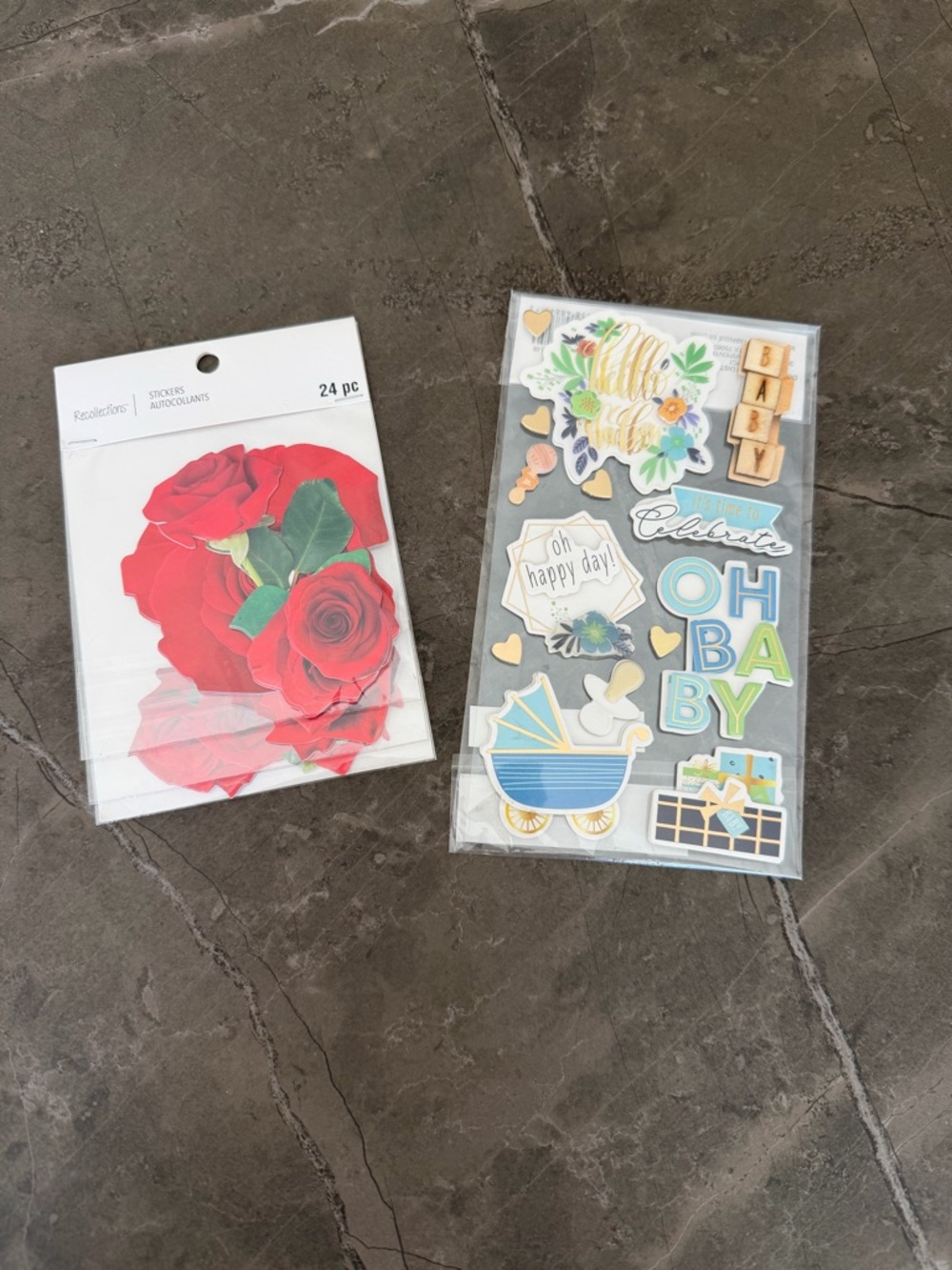 Recollections Red Rose and Baby Themed Sticker Pack - Floral & Blue Baby Designs